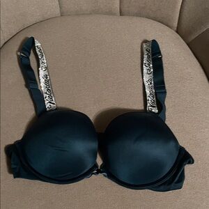 Victoria's Secret 34B Black Push-Up Bra with Silver-Accented Straps